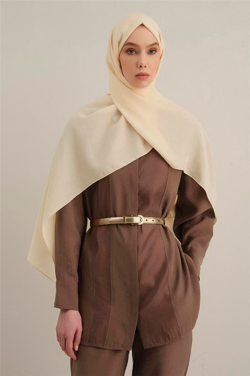 Bordürlü Lyocell Şal - Krem